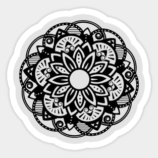 Floral Lotus Mandala Black Sticker